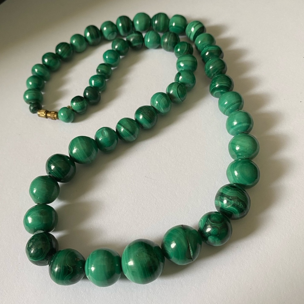 Vintage Carved Malachite Beaded Necklace